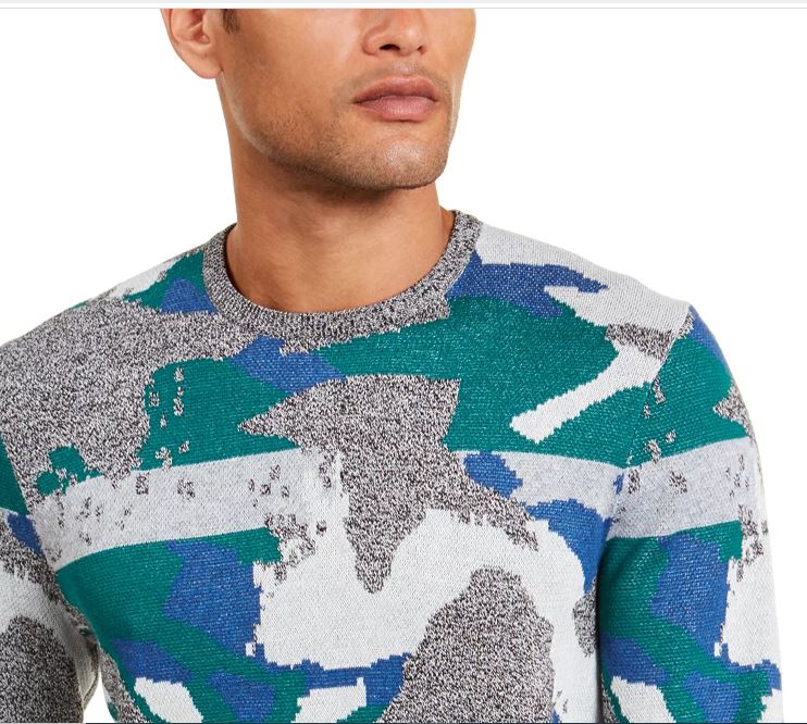 Alfani Men's Abstract Jacquard Crewneck Sweater Green Size Medium