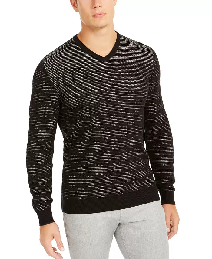 Alfani Men's Classic-Fit Metallic Check V-Neck Sweater Black Size X-Large