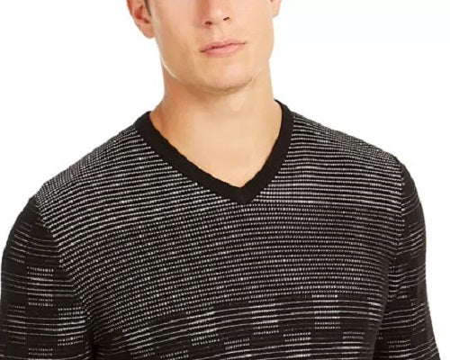 Alfani Men's Classic-Fit Metallic Check V-Neck Sweater Black Size X-Large