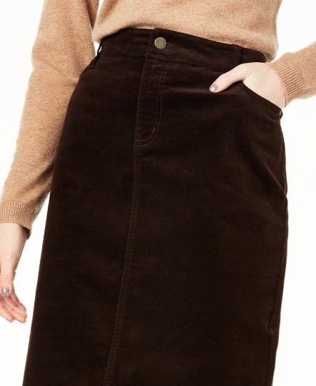 Charter Club Women's Corduroy Tummy Control Skirt  Brown Size 18