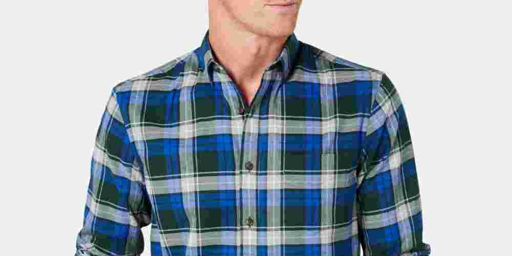 Club Room Men's Stretch Plaid Shirt Green Size Medium