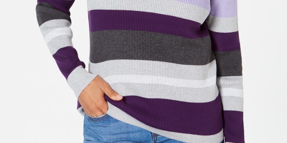 Karen Scott Women's Ribbed V Neck Cotton Sweater Purple Size XX-Large