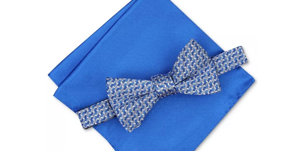 Alfani Men's Murphy Pocket Square 2 Piece Bow Tie Dark Blue Size Regular