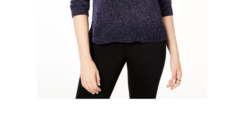 Maison Jules Women's Metallic V-Neck Sweater Navy Size XX-Large