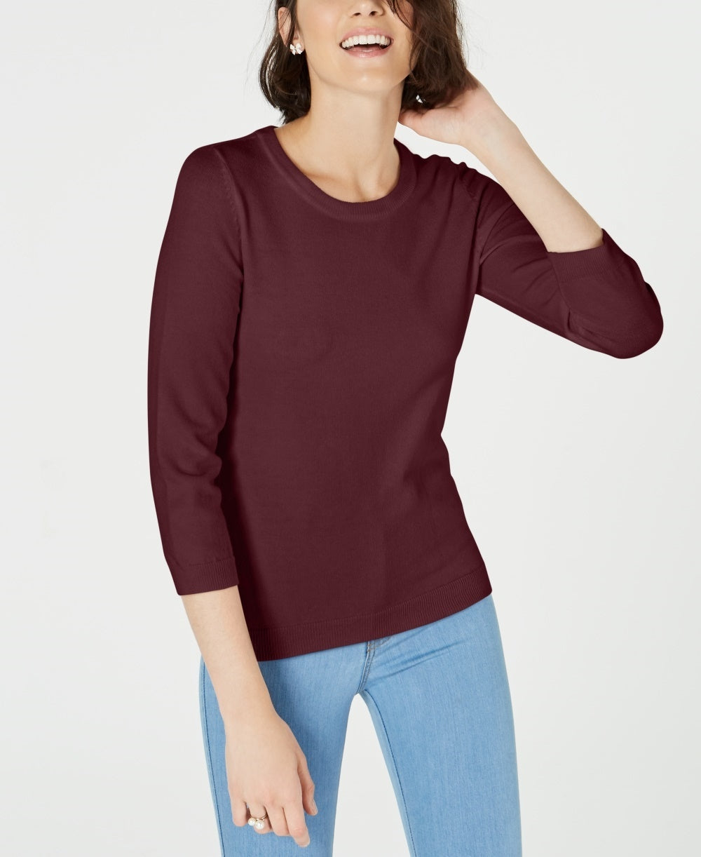 Maison Jules Women's Crewneck 3/4-Sleeve Sweater  Wine Size Small