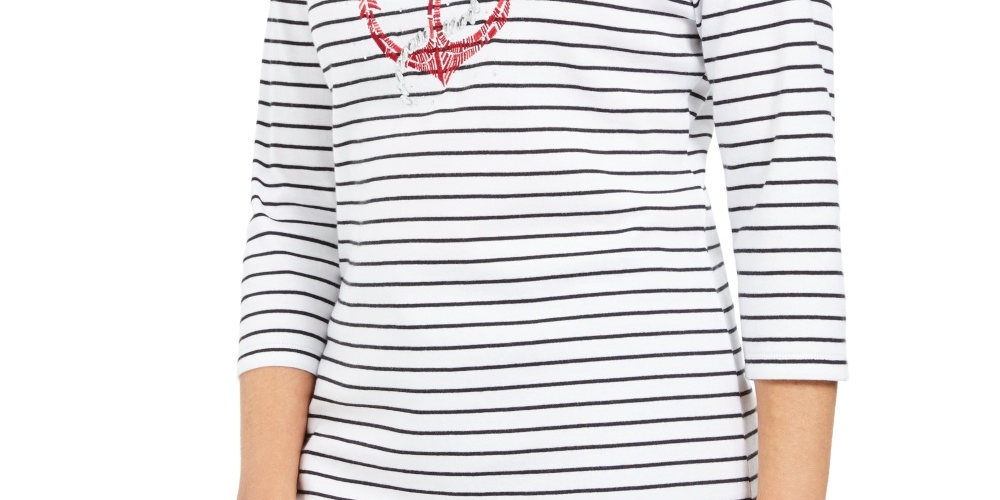 Karen Scott Women's Studded Anchor Top Red Size Small