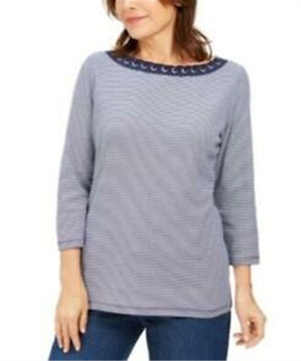 Karen Scott Women's Cotton Grommet Top Navy Size X-Small