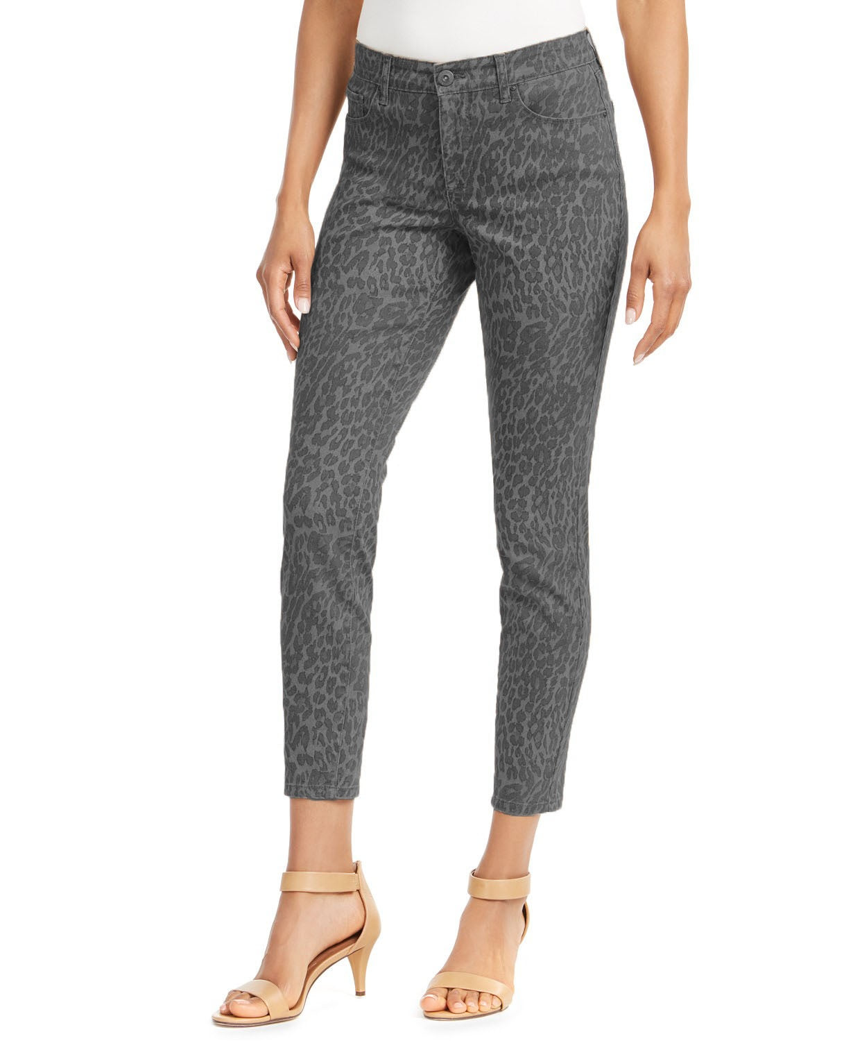 Style & Co Women's Curvy-Fit Skinny Printed Jeans Gray Size SQUARE 18