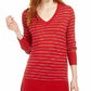 Maison Jules Women's Skinny-Striped Pullover Sweater Bright Red Size Large