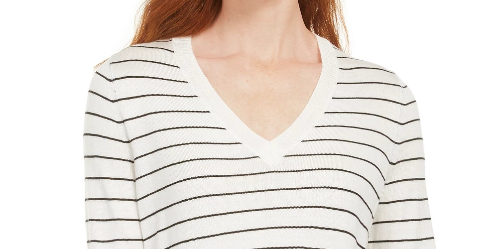 Maison Jules Women's Skinny Striped Pullover Sweater White Size X-Small