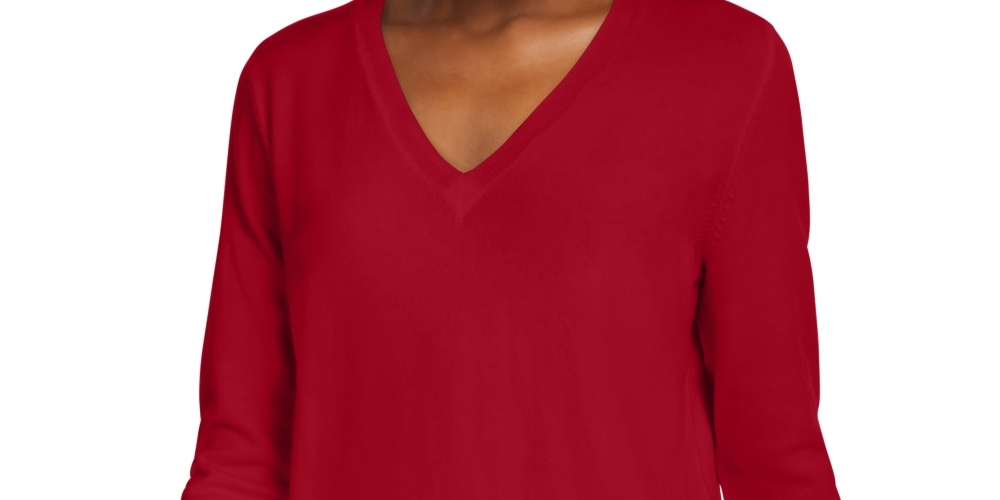 Maison Jules Women's V Neck Sweater Red Size Small