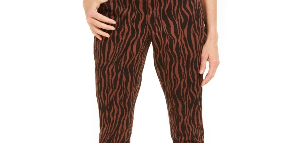 INC International Concepts Women's Printed Curvy Fit Skinny Jeans Brown Size 0