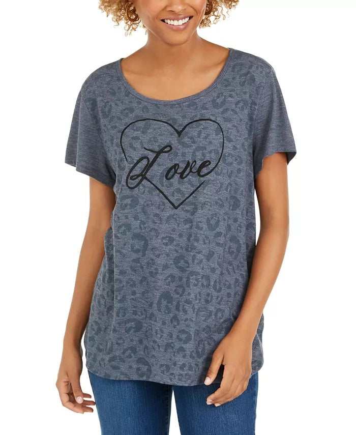 Style & Co Women's Love Graphic T-Shirt Grey Size X-Large