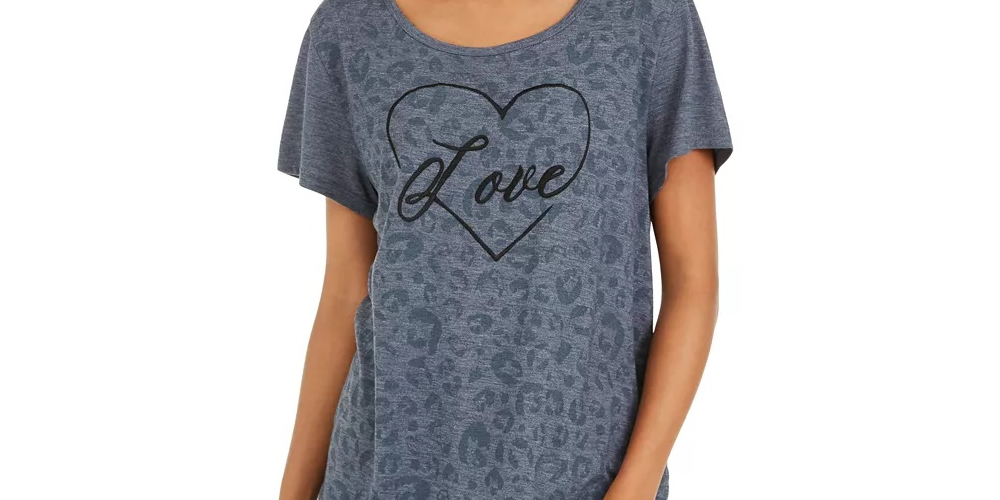 Style & Co Women's Love Graphic T-Shirt Grey Size X-Large