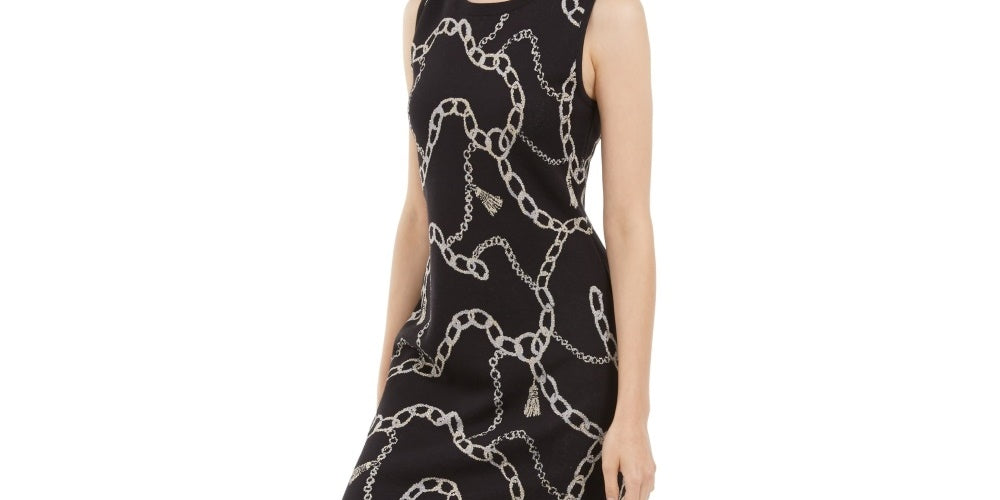 INC International Concepts Women's Chain Print Sweater Dress Black Size Small
