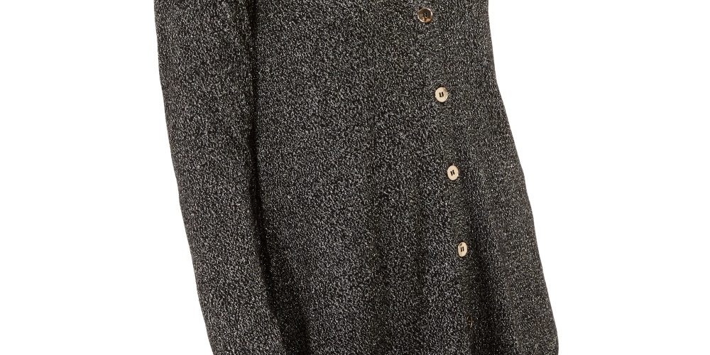 Alfani Women's Metallic Shirttail Cardigan Sweater Black Size Petite Small-Medium