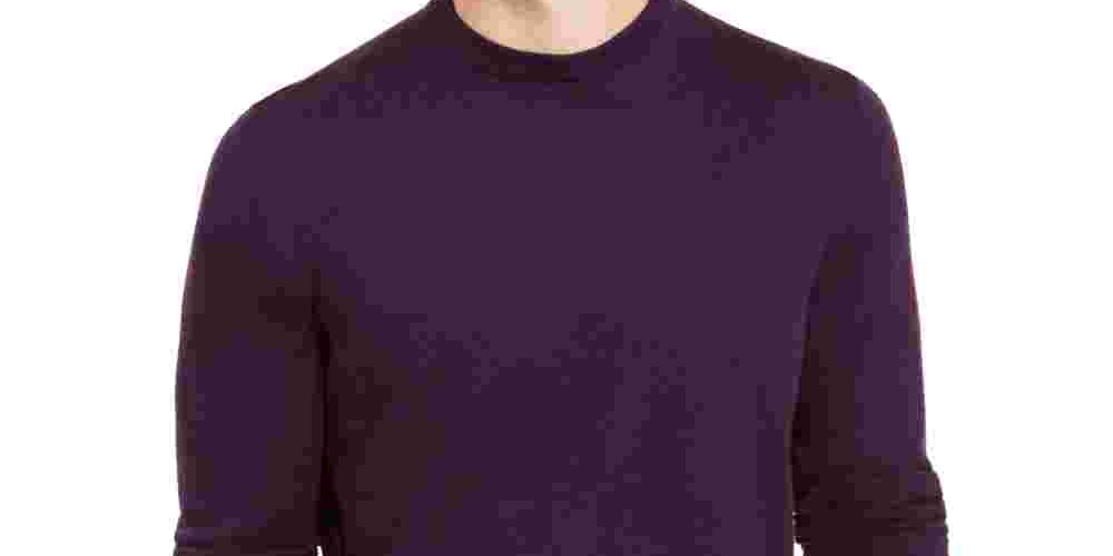 Alfani Men's Merino Blend Solid Crewneck Sweater Purple Size XX-Large