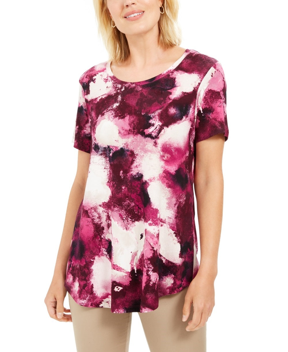 JM Collection Women's Petite Printed Printed Top  Pink SizePetite Small-Medium