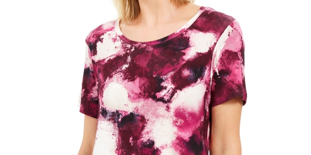 JM Collection Women's Petite Printed Printed Top  Pink SizePetite Small-Medium