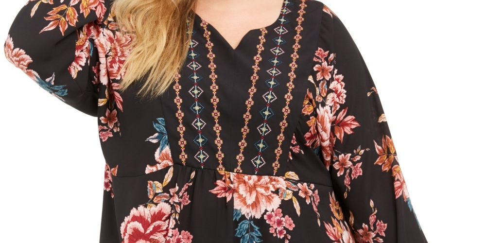Style & Co Women's Plus Size Floral Blouse Black Size 0X