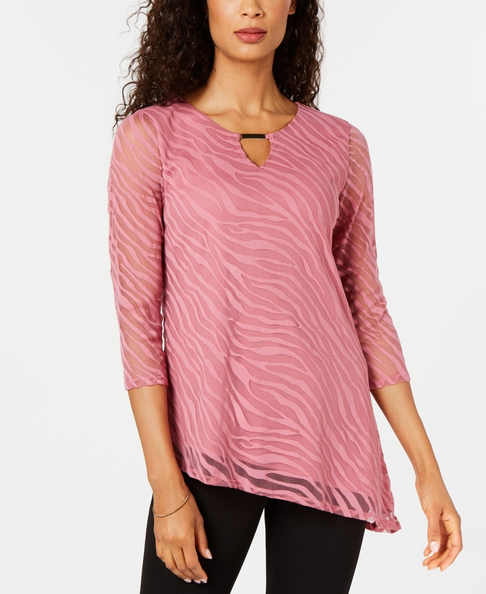 JM Collection Women's Animal Print Burnout Top Pink Size Petite Large