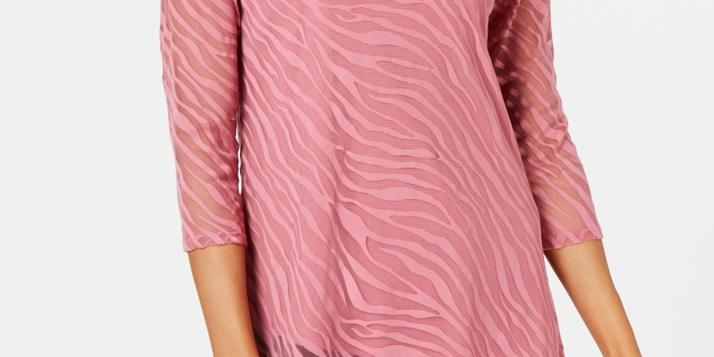 JM Collection Women's Animal Print Burnout Top Pink Size Petite Large