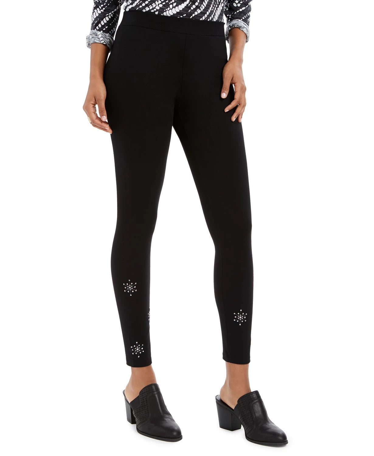 Style & Co Women's Snowflake Embellished Leggings Black Size Petite Petite