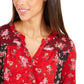 Style & Co Women's Floral Print Button Down Top Red Size Petite Petite