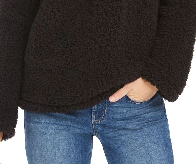 Style & Co Women's Sherpa Cowl Neck Sweater Black Size Small