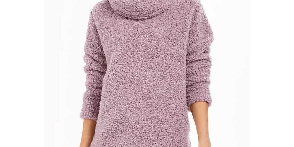 Style & Co Women's Sherpa Cowl Neck Sweater Purple Size Extra Large