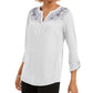 Style & Co Women's Velvet Yoke Embroidered Top Grey Size Petite Large