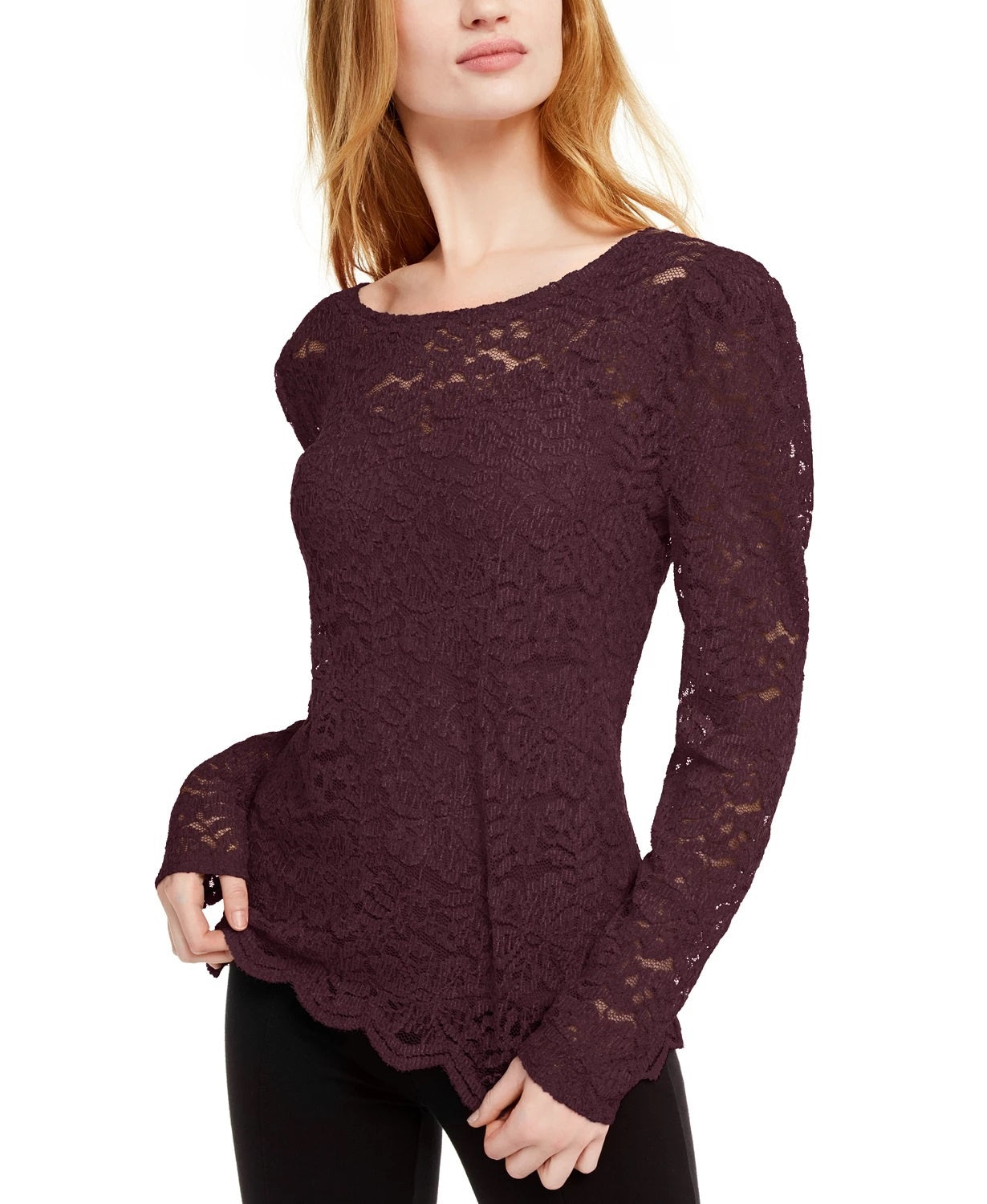 INC International Concepts Women's Lace Top Red Size Large