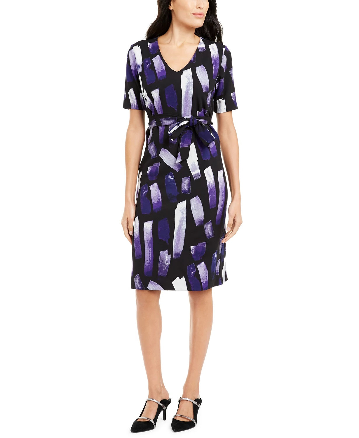 Alfani Women's Printed Tie-Waist Dress Purple Size Medium