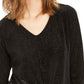 Alfani Women's Pinstripe 3/4 Sleeve V Neck Wrap Top  Black Size Large