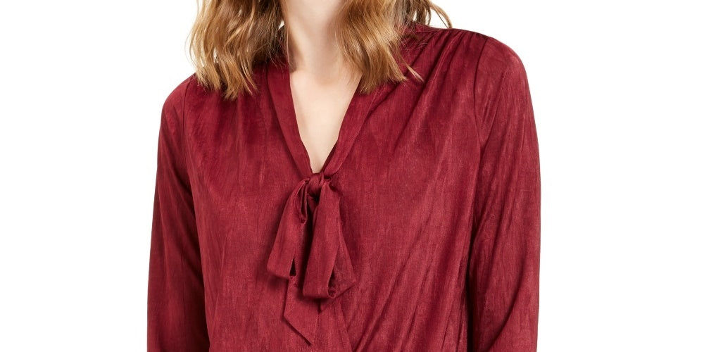Alfani Women's Tie-Neck Surplice Top Wine Size X-Large