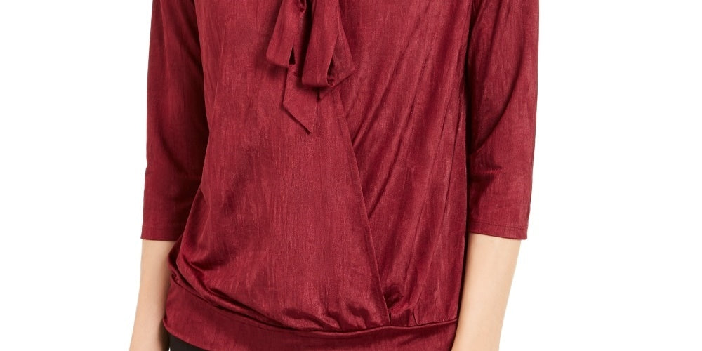 Alfani Women's Tie-Neck Surplice Top Wine Size X-Large