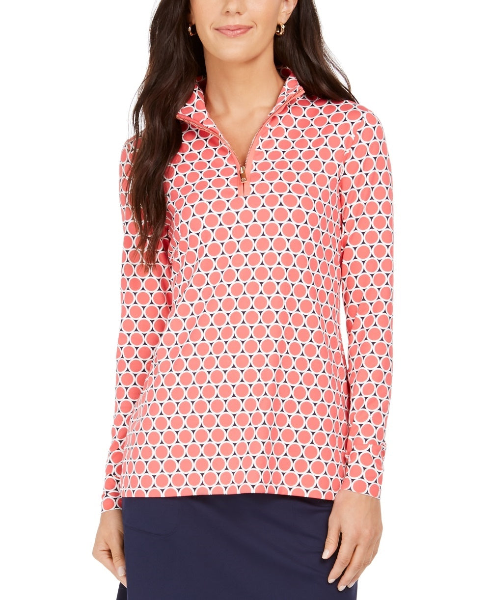 Charter Club Women's Printed Half Zip Top Pink Size XX-Large