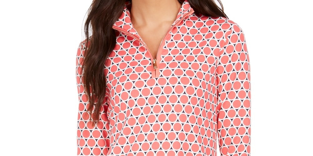 Charter Club Women's Printed Half Zip Top Pink Size XX-Large