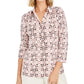 Charter Club Women's 3/4 Sleeve Printed Polo Top  Pink Size X-Large