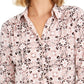 Charter Club Women's 3/4 Sleeve Printed Polo Top  Pink Size X-Large