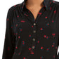 Charter Club Women's 3/4 Sleeve Printed Polo Top  Black Size X-Small