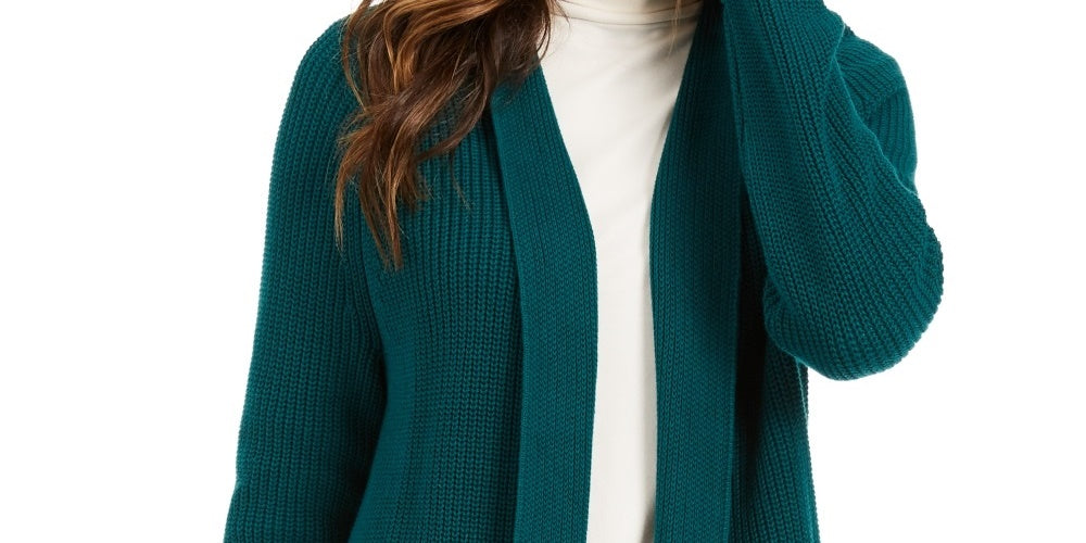Charter Club Women's Cotton Open Front Cardigan  Green Size XX-Large