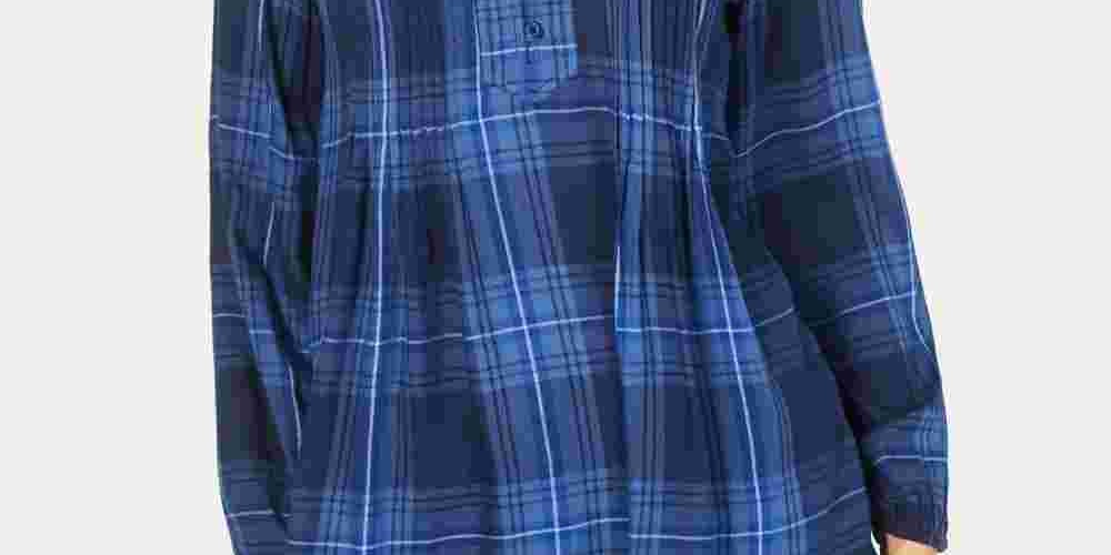 Style & Co Women's Plaid Pleated Top Navy Size Petite Petite