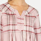 Style & Co Women's Plaid Split-Neck Top Bright Red Size X-Small