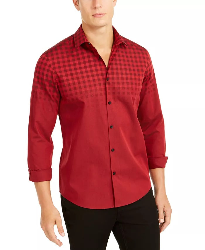 Alfani Men's Classic-Fit Ombre Buffalo Check Shirt Red Size Small