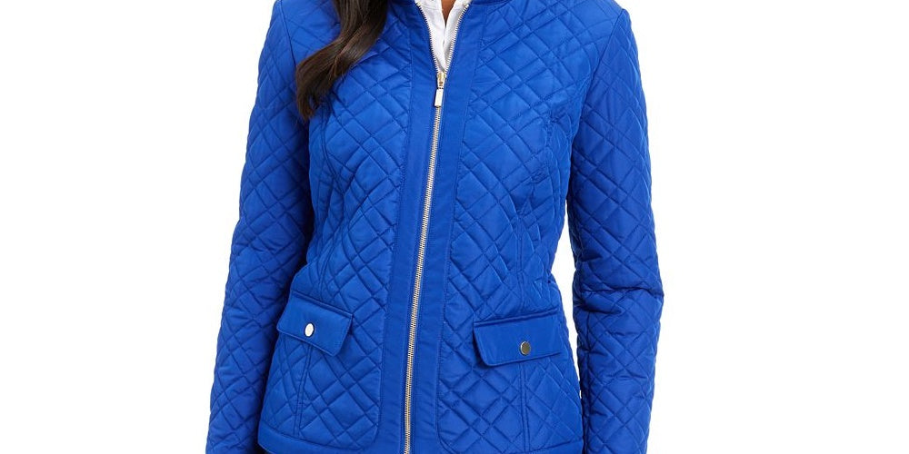 Charter Club Women's Quilted Mandarin Collar Jacket Blue Size X-Small