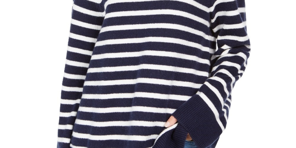 Charter Club Women's Striped Mockneck Sweater Blue Size Large