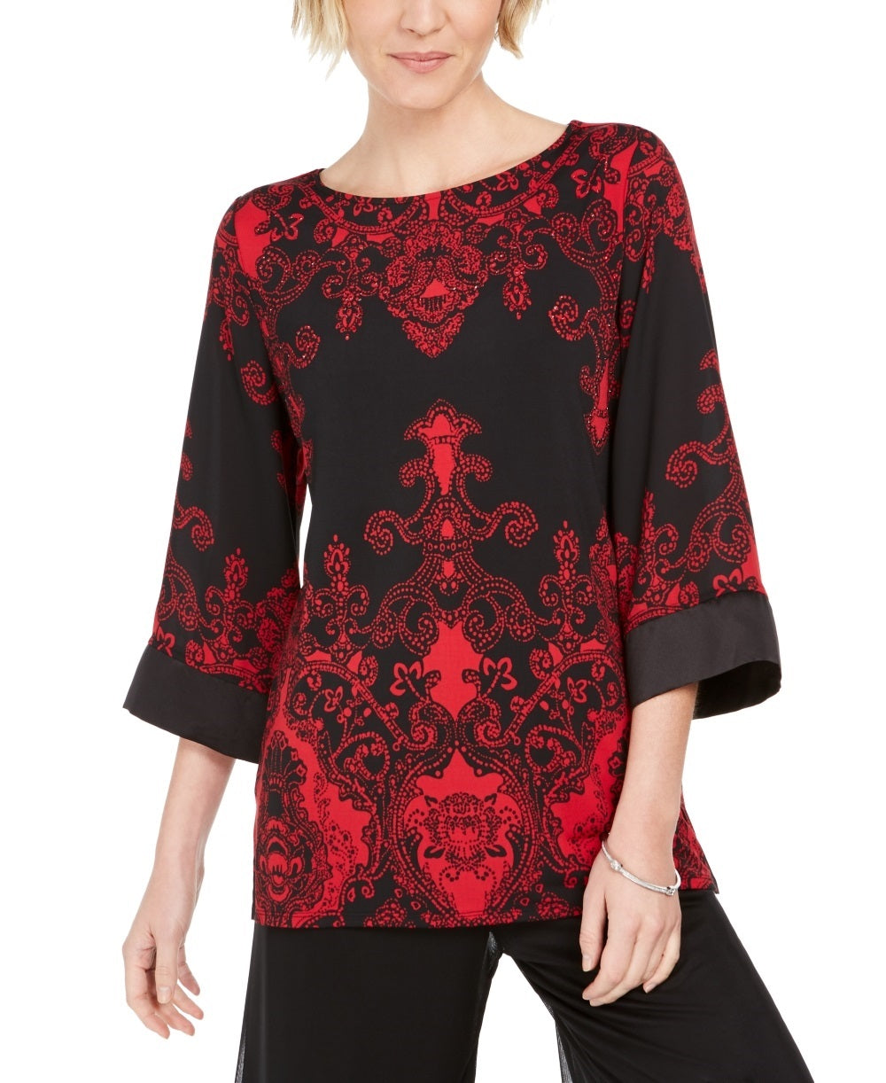 JM Collection Women's Petite Drop Shoulder Satin Tunic Black Size Petite Small