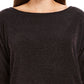 JM Collection Women's Split Sleeve Metallic Threaded Top Black Size Small