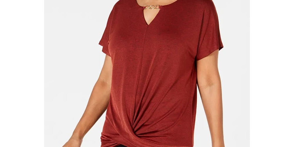 JM Collection Women's Twist Front Top Red Size Petite Small